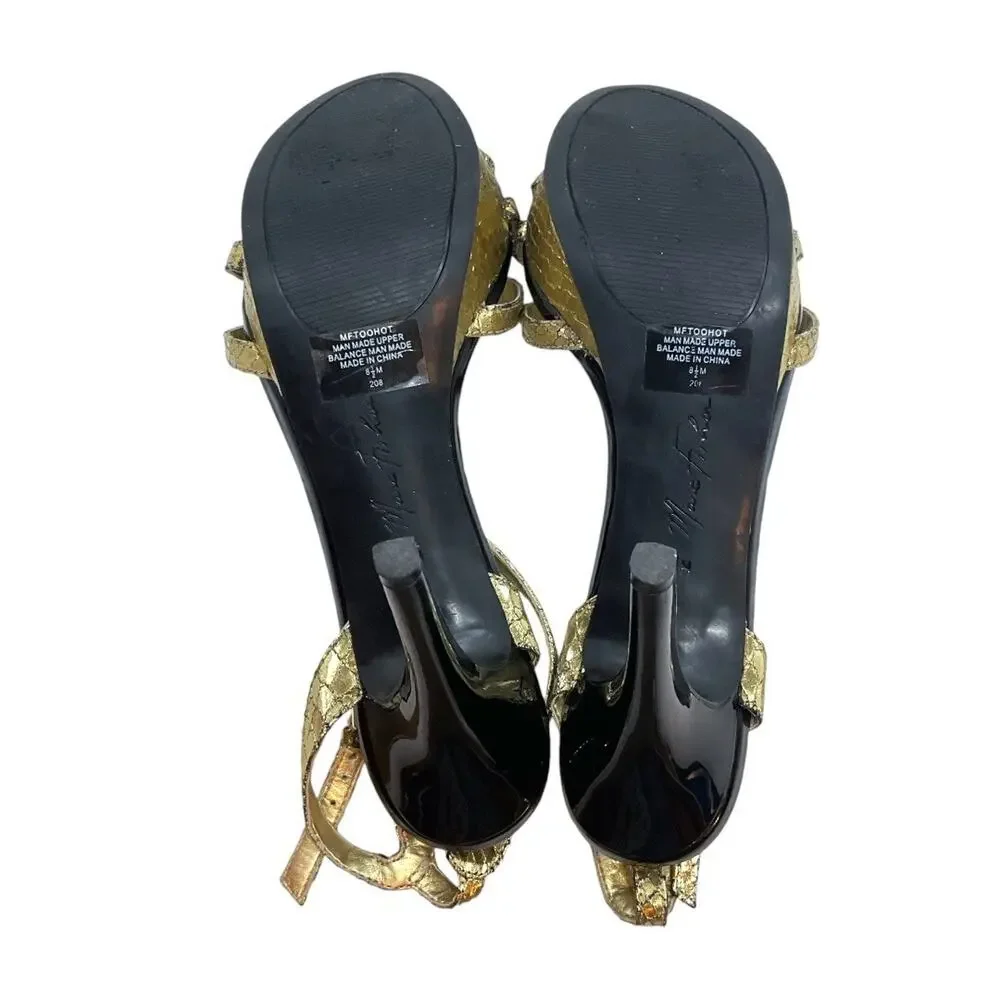 Marc Fisher Sandal SZ 8.5 Women Gold Belia Ankle Strap Heel Snakeskin-Flaw - Picture 10 of 14